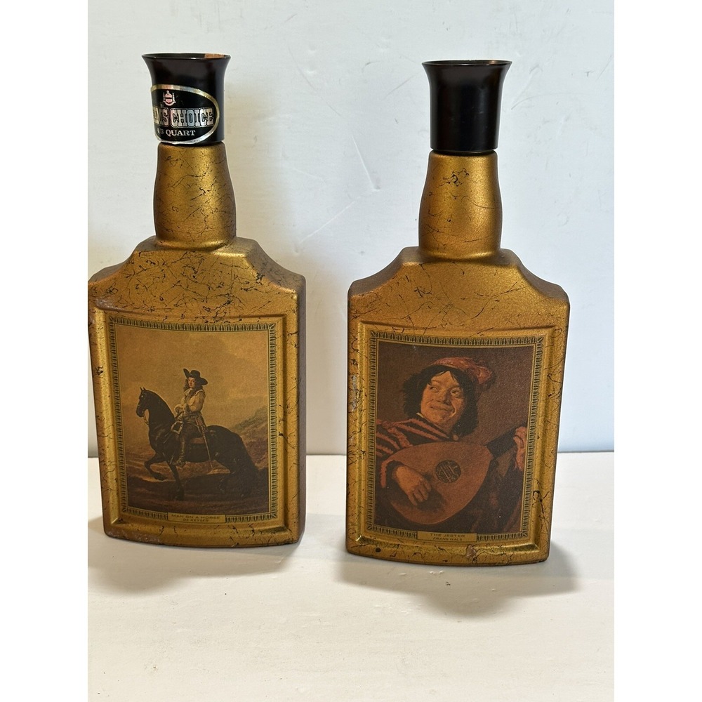 2‎ JIM BEAM CHOICE 4/5 QUART LIQUOR DECANTERS JESTER & man on a horse de keyser